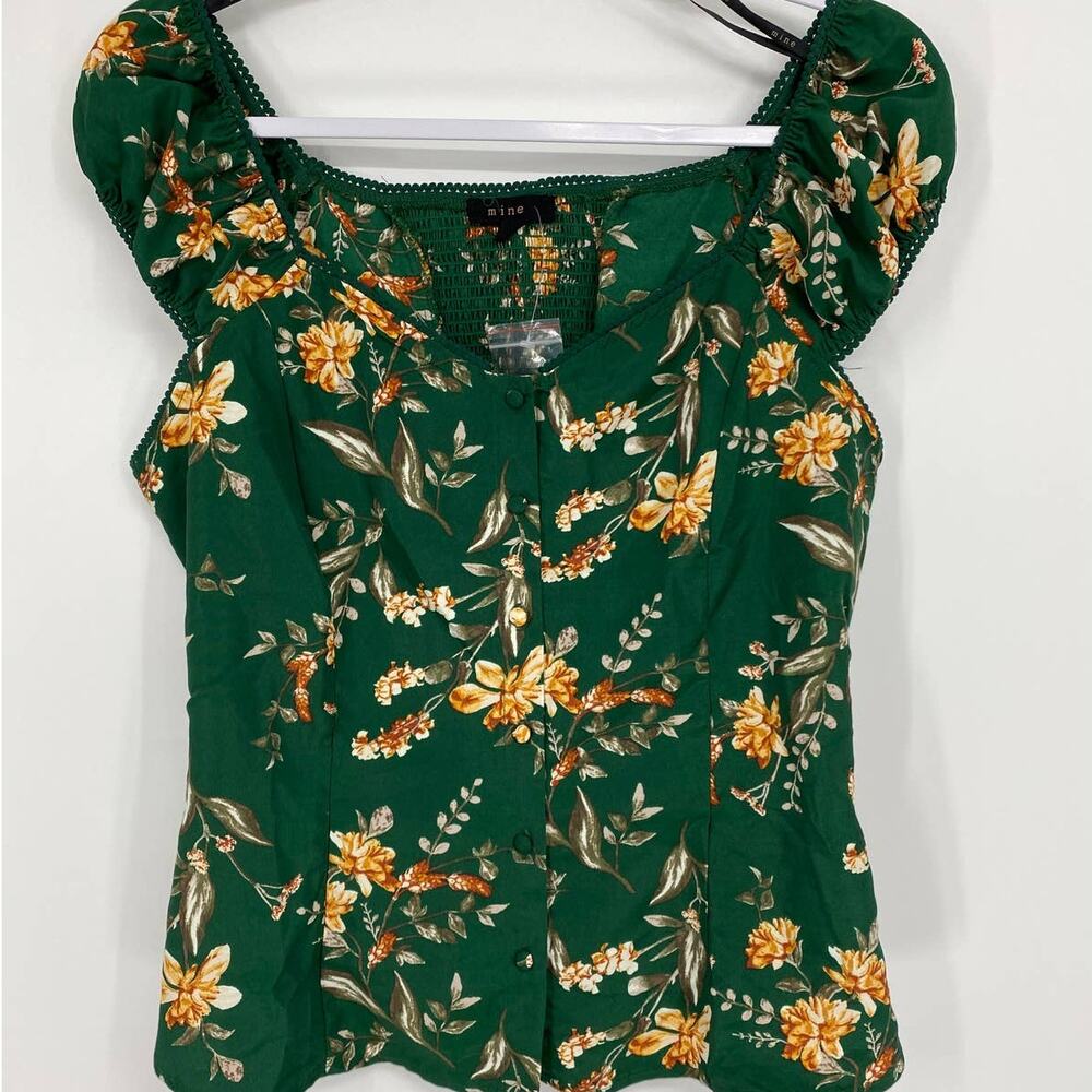 Mine Womens Green Floral Off Shoulder Blouse Shirt Top NEW Size Large